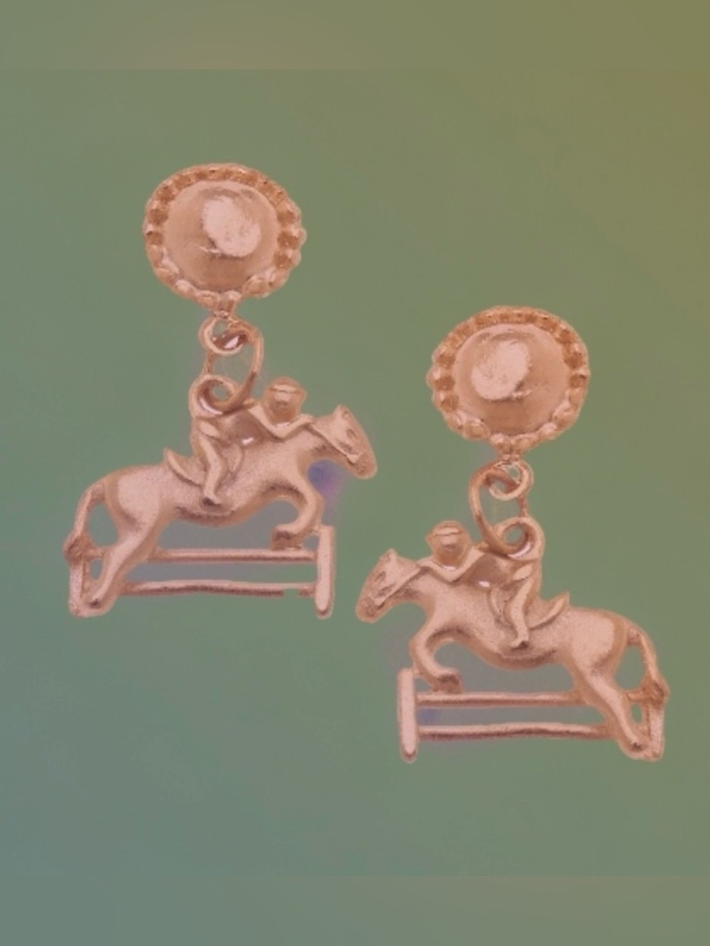 Susan Shaw Earrings Gold Equestrian Drop Studs 24K TPG Handcast Gift NWT